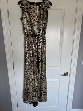 Black and Gold Sequin Evening Gown